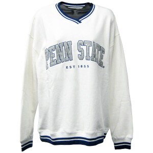 white v-neck sweatshirt with Penn State Est 1855